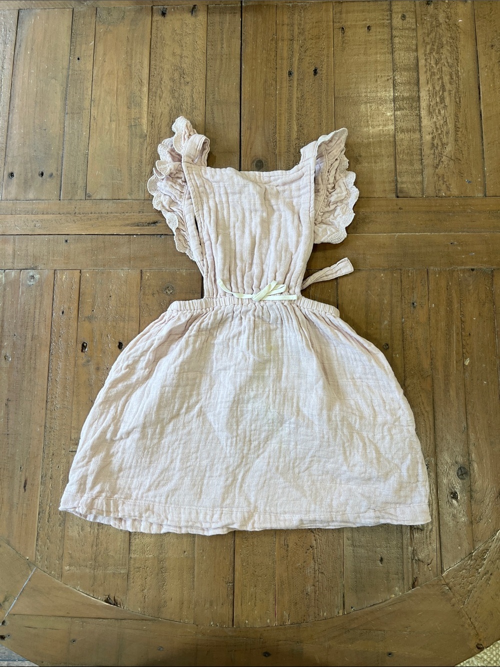 Jamie Kay gauzy cotton jumper dress 4 years pink lace tie back